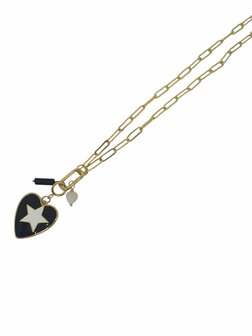 Ketting metaal schakel met clip en bedels zwart FJ7136-3 - Fushi