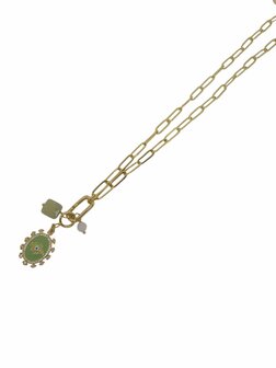 Ketting metaal schakel met clip en bedels groen FJ7136-2- Fushi