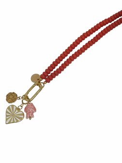 Ketting halfedelsteen Red Stone met bedels FJ001 - Fushi