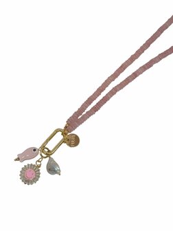 Ketting glaskralen donut roze met clip en bedels FJ002 - Fushi