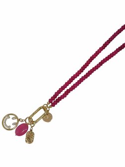 Ketting glaskralen donut donker roze met clip en bedels FJ003 - Fushi