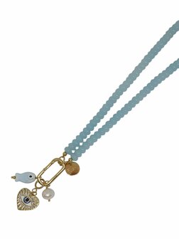 Ketting glaskralen donut blauw met clip en bedels FJ005 - Fushi