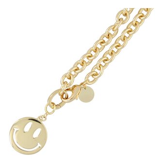 Ketting metaal schakel ovaal dik met metalen smiley bedel goud FJ7939 - Fushi