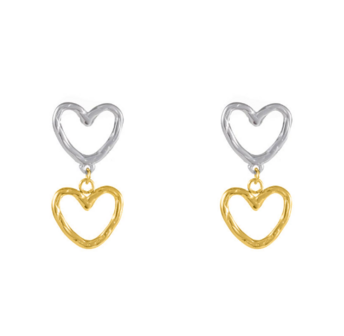 Oorbellen E3772-3 double dangling hearts 2tone - Day&amp;Eve