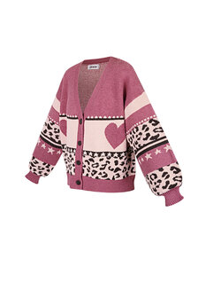 Roze vest met panterprint en hartjes