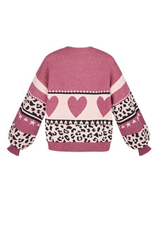 Roze vest met panterprint en hartjes