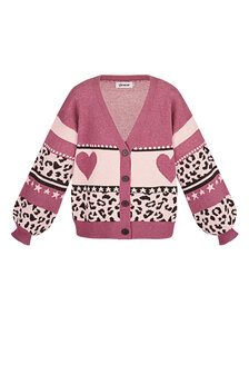 Roze vest met panterprint en hartjes