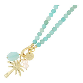 Ketting halfedelsteen amazonite mat met clip en bedels FJ8194 - Fushi