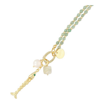 Ketting halfedelsteen jade groen met clip en bedels FJ8240 - Fushi