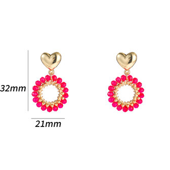 Oorbellen E5085-3 Cute heart dangle fuchsia  goud - Day&amp;Eve