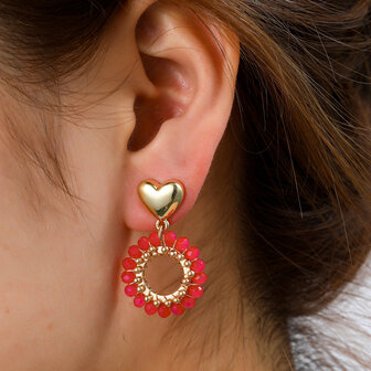 Oorbellen E5085-3 Cute heart dangle fuchsia  goud - Day&amp;Eve