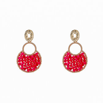 Oorbellen E5087-1 Big beaded round fuchsia goud - Day&amp;Eve