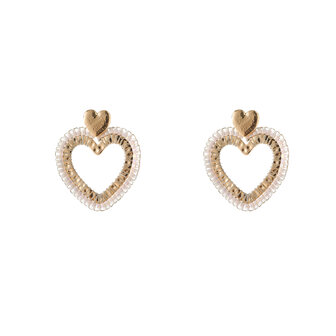 Oorbellen E5103-1 Square beads heart goud wit - Day&amp;Eve