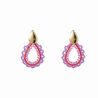 Oorbellen E5104-4 Open beads drop goud lila - Day&amp;Eve