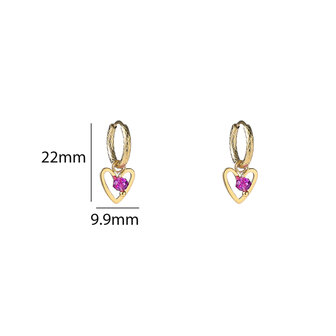 Oorbellen E5406-3 Beaded heart hoop goud fucsia - Day&amp;Eve 