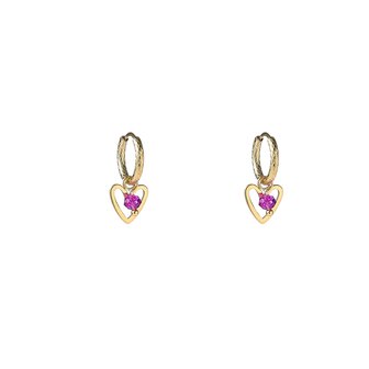 Oorbellen E5406-3 Beaded heart hoop goud fucsia - Day&amp;Eve 