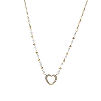 Ketting N5219-2 Mini pearls + heart necklace goud- ​​​​​​​Day&amp;Eve 