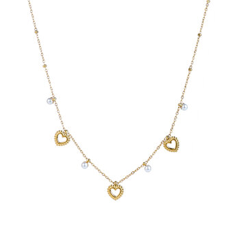 Ketting N5215-2  Pearls + hearts  necklace goud - ​​​​​​​Day&amp;Eve 