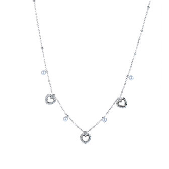 Ketting N5215-1  Pearls + hearts  necklace zilver - ​​​​​​​Day&amp;Eve 