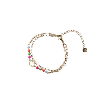 Armband B5270-2 open clover rainbow goud - Day&amp;Eve