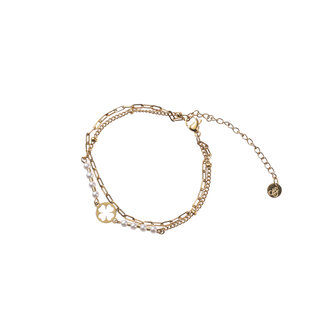 Armband B5270-1 open clover pearls goud - Day&amp;Eve