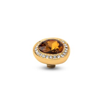 Steentje twisted Droplet stone Smoked Amber 12,5 mm goud TME7 - Melano