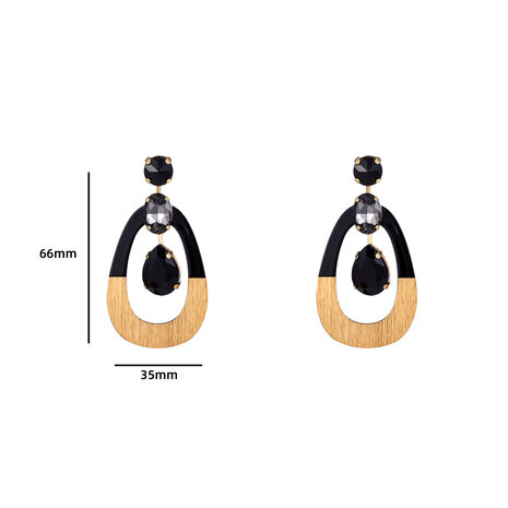 Oorbellen E3593-1 Gold dip oval black/grey - Day&Eve 