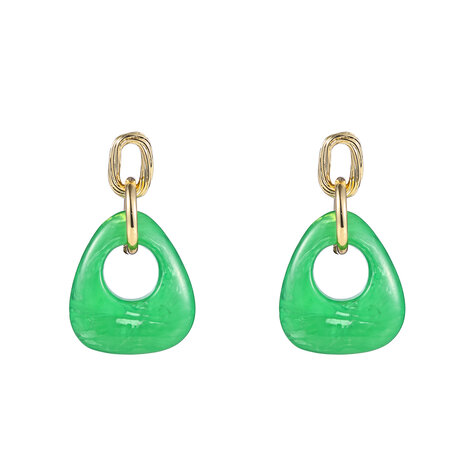 Oorbellen E4111-2 glass triangle drops green/goud - Day&Eve