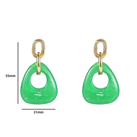 Oorbellen E4111-2 glass triangle drops green/goud - Day&Eve