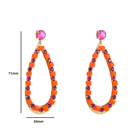 Oorbellen E4122-4 long oval dangle oranje/roze/goud - Day&Eve