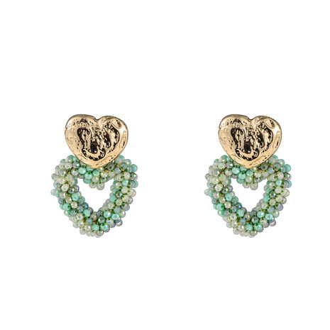 Oorbellen E4054-7 double heart beads green/goud - Day&Eve