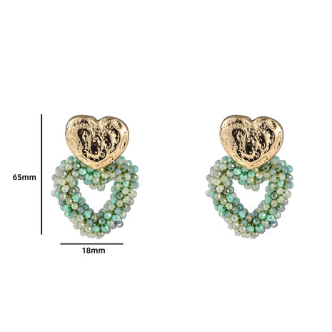 Oorbellen E4054-7 double heart beads green/goud - Day&Eve