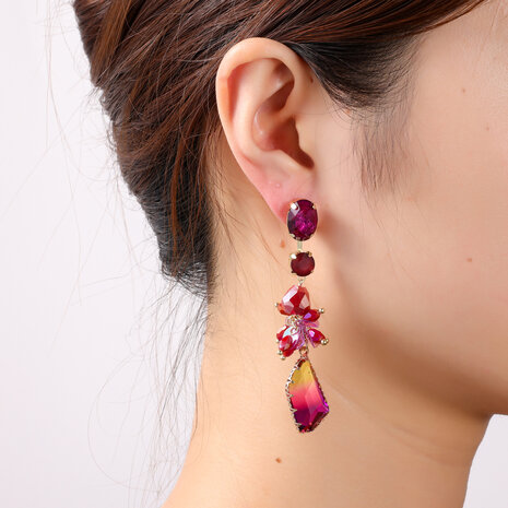 Oorbellen E4655-4 Flowery stones fucsia - Day&Eve 