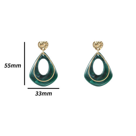 Oorbellen E4915-2 Long resin dangle earring goud + green - Day&Eve 