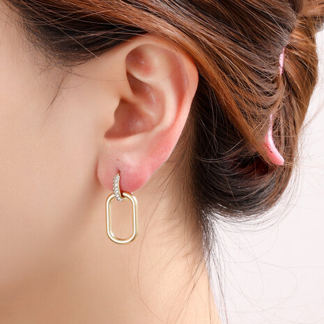 Oorbellen E4835-2 stone hoop dangle goud - Day&Eve