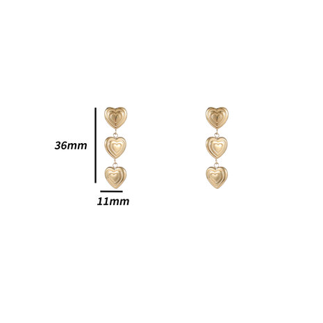 Oorbellen E4953-2 triple hearts earring goud - Day&Eve 