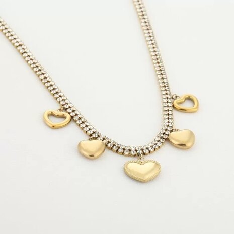 Bedelketting sparkling hearts - goud