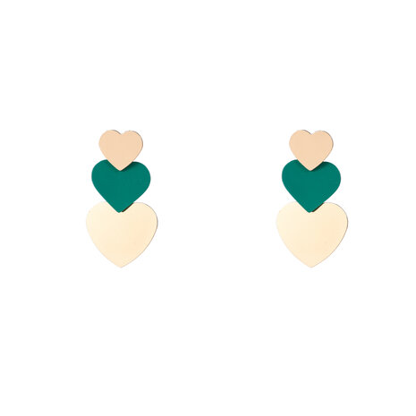 Oorbellen E4061-8 3 hearts green - goud