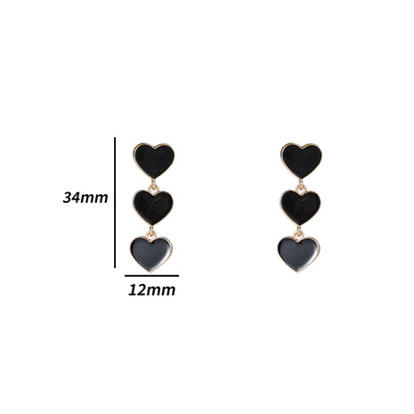 Oorbellen E4063-7 3 small hearts zwart/goud - Day&Eve