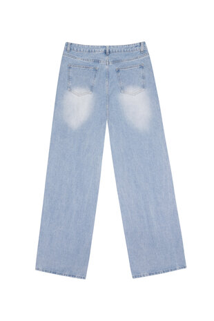 wide leg Jeans met gaten op de knie lichtblauw 