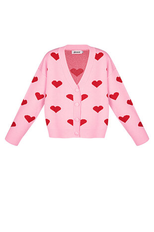 Roze vest met rode hartjes