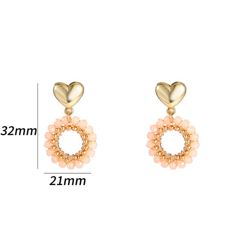 Oorbellen E5085-2 Cute heart dangle light coral goud - Day&Eve