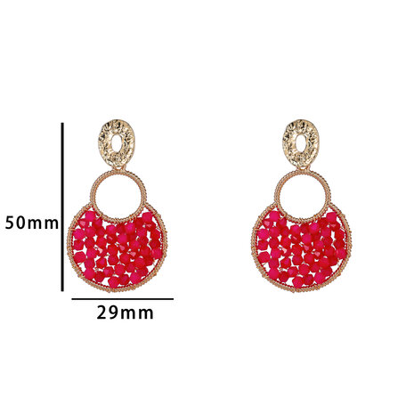 Oorbellen E5087-1 Big beaded round fuchsia goud - Day&Eve