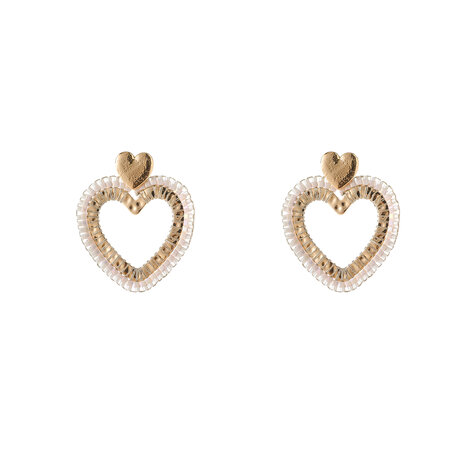 Oorbellen E5103-1 Square beads heart goud wit - Day&Eve