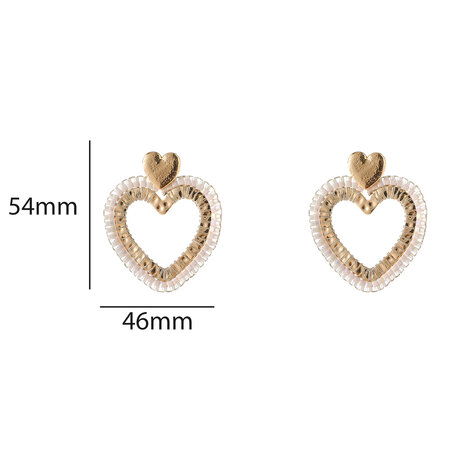 Oorbellen E5103-1 Square beads heart goud wit - Day&Eve