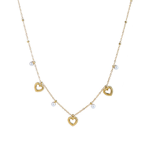 Ketting N5215-2  Pearls + hearts  necklace goud - ​​​​​​​Day&Eve 