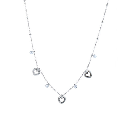 Ketting N5215-1  Pearls + hearts  necklace zilver - ​​​​​​​Day&Eve 